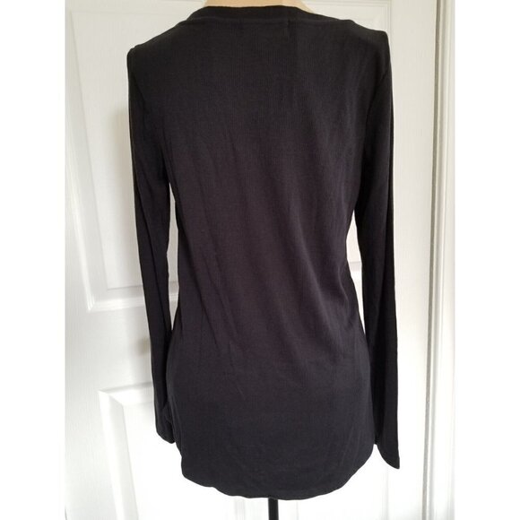 TREASURE AND BOND WOMENS BLACK LONG SLEEVE V-NECK RIB KNIT TOP SIZE MEDIUM - Picture 3 of 9